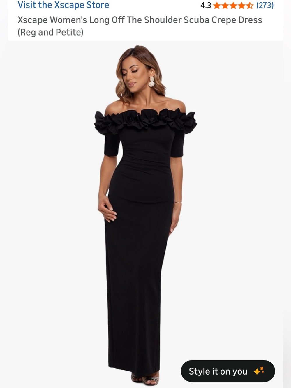 NWT Xscape Women's Long Off The Shoulder Scuba Crepe Dress Black Size 10